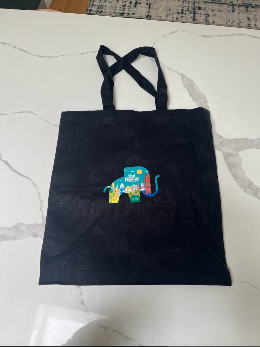 Black San Francisco Elephant Print Canvas Tote Bag